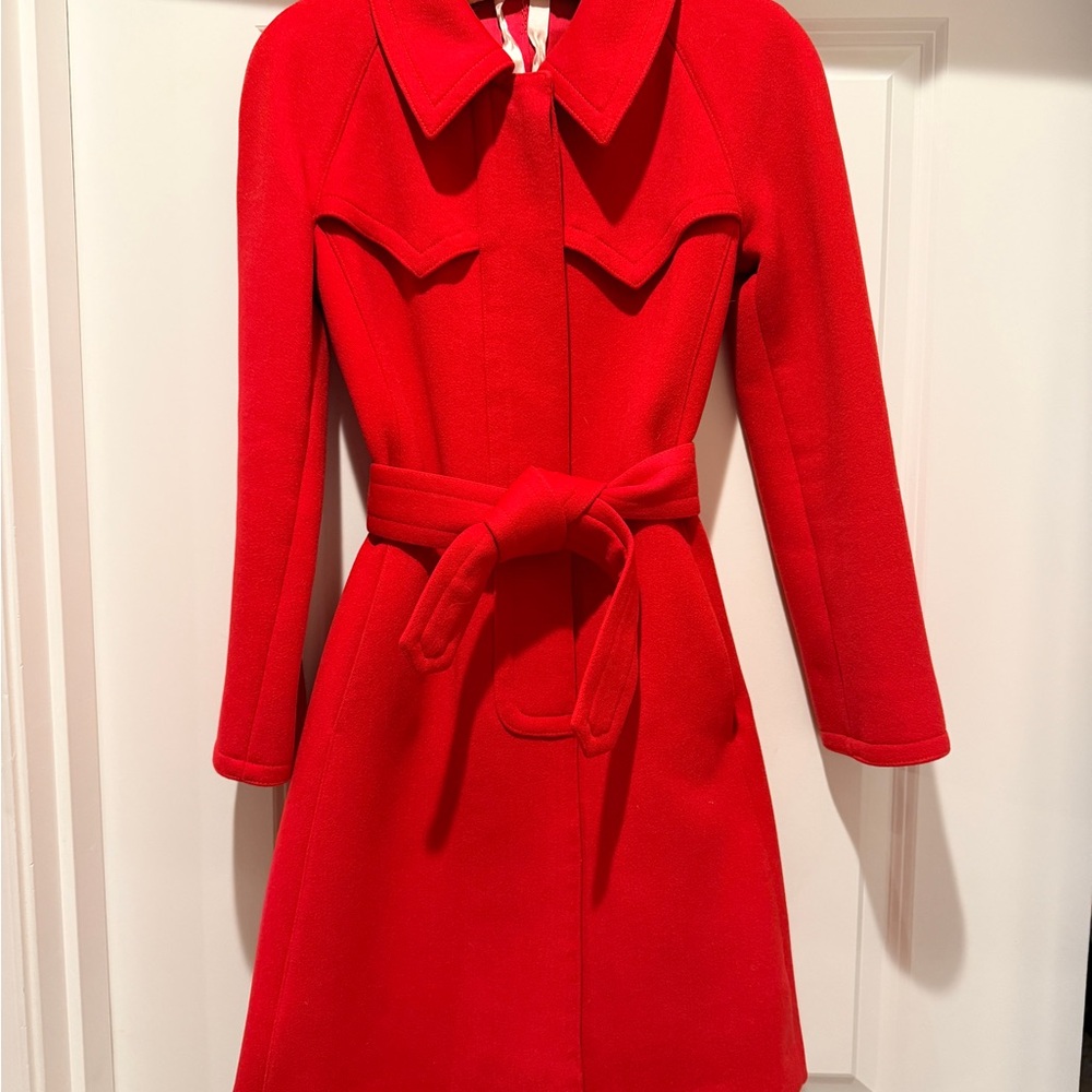 Stylish 1970’s Red Felted Wool Belted Coat